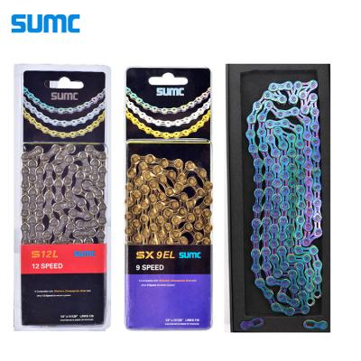 China SUMC Bike Chain X10 X11 Steel Semi Hollow X12 SL EL 6 7 8 9 10 11 12 Speed ​​MTB Road Bike Folding Rainbow Gold Chain for sale