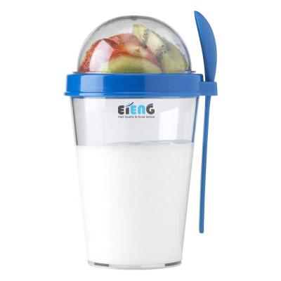 China 100% Eco-friendly Custom Printed Reusable Plastic Promotion Logo Salad Shaker Yogurt Cup Cups With Dome Lid for sale