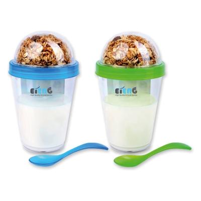 China 100% Eco-friendly Promotion Customized Logo Ice Cream Salad Shaker Yogurt Cups with Spoon and Lid, Reusable Plastic Cups with Dome Lid for sale