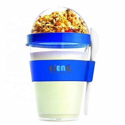 China 100% Hot Sales Eco-Friendly Logo Custom Take and Go Yogurt Cup with Topping Cereal or Oatmeal Container 350ml Frozen Yogurt Cups and Spoons for sale