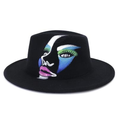 China Picture Customized Brim Handmade Paint Hat Fashion Felt Hat Wholesale Felt Hat Wide Brim Jazz Felt Hat Deco Picture for sale