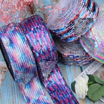 China Viable colors ribbon 3inch grosgrain ribbon reversible custom bling sequin sequin ribbon for sale