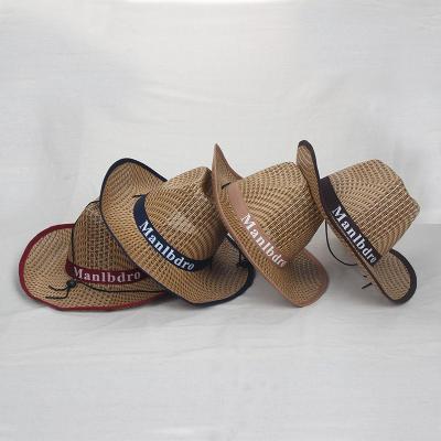 China Striped Straw Hat Men's Panama Straw Hat Top Cowboy Hat for sale