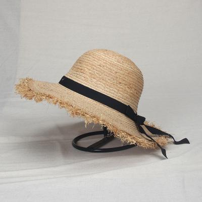 China Striped Straw Hat Summer Beach Hat Straw Lady Hat for sale