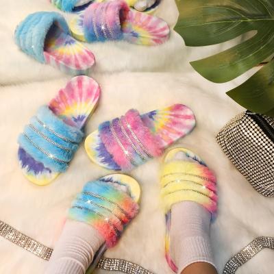 China Fashion Trend Color Dyed Wool Flat Slippers Flat Slippers Woman for sale