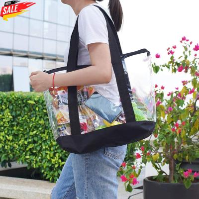 China Good Price Fashion Women Ladies PVC Transparent Handbag Fashion Waterproof Plastic Shopping Bag for sale