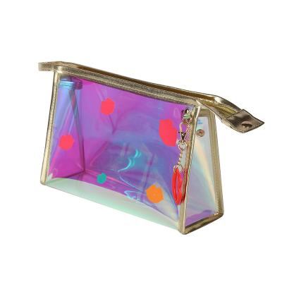 China High Capacity Custom Logo Low MOQ Clear Transparent Holographic Makeup Bag Make Up Pouch PVC Cosmetic Bags For Women for sale