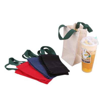 China Cup Holder Carrier Bag With Handle Custom Eco Reusable Folding Tote Bag Polyester Coffee Bag Reuse Canvas Foldable Grocery for sale