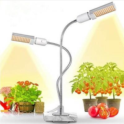 China Hydroponics Garden Home Plant Grow Plant 3500K Warm White Double Head Indoor Adjustable Replaceable LED Grow Bulbs Socket Horizontal Lights with 12V AC/DC Adapter for sale