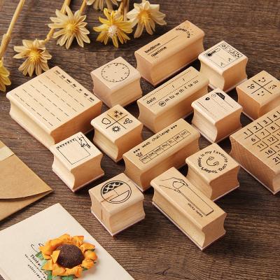 China Custom Wooden Wooden Rubber Time Stamps Kit Desk Planer Diary Teacher Clock Stamp Set Teaching Tool for sale