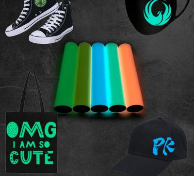 China Photoluminescent Puffs PU Thermo Film HTV Acrylic Dye Heat Transfer Film for sale