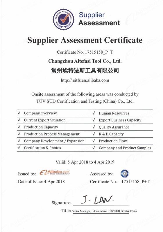 Patent certificate - changzhou Aitefasi Tools co; LTD