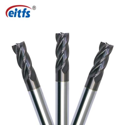 China 4 Flute Square End Mill Cutter , Metal Cutting End Mills HRC55 Flat Relief Angle for sale