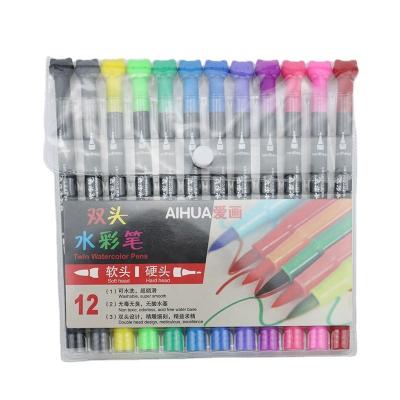 China Promotional cheap 12 color tip fineliner watercolor brush pen\business\school\office dual set for art marker for sale