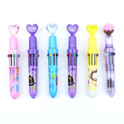 China Creative multi-color ten promotional pen 10 color ink love shape ball pen with CMYK full color digital printing for sale