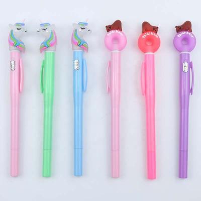 China 2020 NEW cartoon unicorns donut LED normal pen,silicon gel ink pen support wholesale and customization for sale