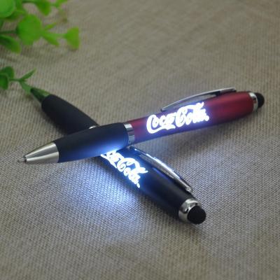 China Promotional Pen Promotion Laser Custom Logo Light Up Ball Pen With Stylus for sale