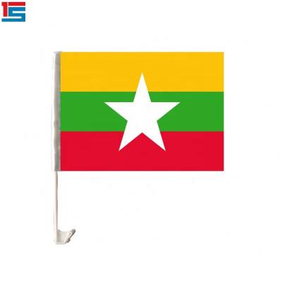 China Hotel and Resort Wuxi Factory Supply 110GSM Knitted Polyester Material Myanmar Car Hood Windows Flag Banner for sale