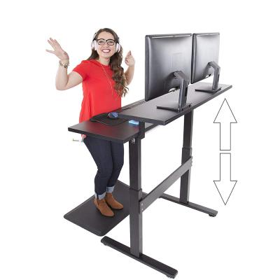 China Zweal Furniture Crank Two Tier Height Adjustable Commercial Sit Stand Desk Laptop PC Desk for sale