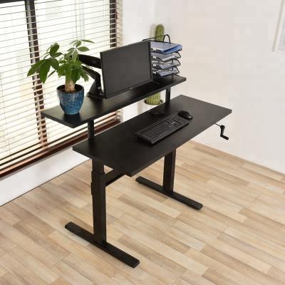 China Simple Design Easy Height Installation Adjustable Desk By Crank Office Computer Desk for sale