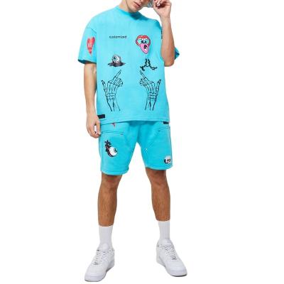 China OEM QUICK DRY Custom Summer Graffiti T-shirt and Shorts Casual 2 Pieces Set 2 Piece Graffiti Shorts Set For Men for sale