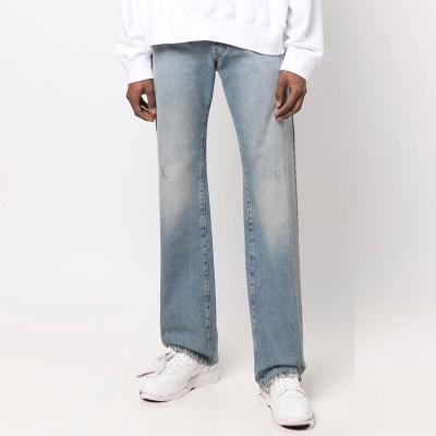 China OEM QUICK DRY Custom Straight Leg Pants Slim Fit Gradual Change Blue Whitewash Trousers Jeans For Men for sale