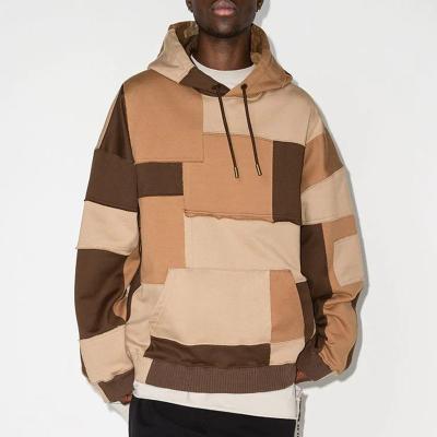 China Custom high quality 100% cotton anti-wrinkle OEM color block sweatshirt pullover drawstring hoodie for men for sale