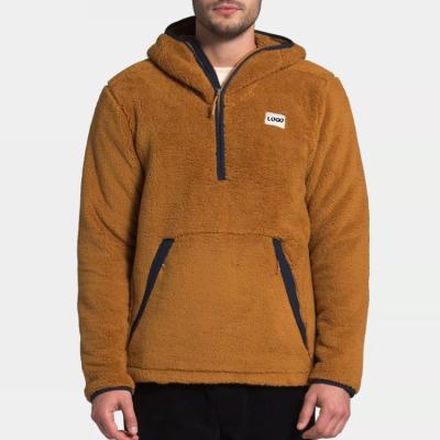 China OEM custom Anti-wrinkle half high quality zipper up pullover cashmere sherpa fleece hoodie for men for sale