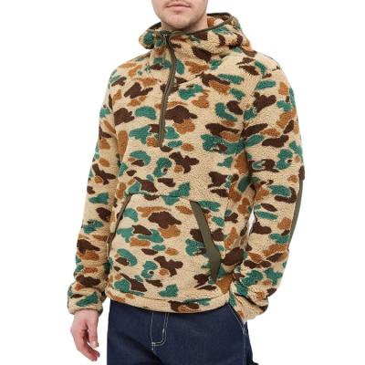 China Custom High Quality Streetwear Front Camouflage Anti-wrinkle OEM Pockets Zipper Up Sherpa Fleece Hoodie For Men for sale