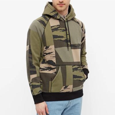 China Anti-wrinkle OEM custom 100% cotton cuff drawstring streetwear camouflage pullover loose ribbed hoodie for men for sale