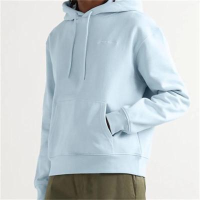 China Anti-wrinkle high quality OEM custom 100% organic cotton pullover plain blue hoodie with pocket for sale