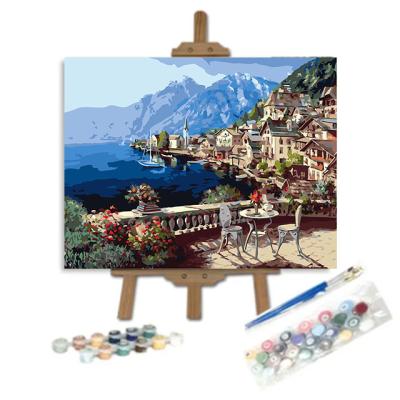 China New Wholesales 30*40cm Diy Classical/Postmodern Oil Painting Drawing On Canvas Art Gift DIY Hand Painted Coloring By Number Red Bus Landsca for sale