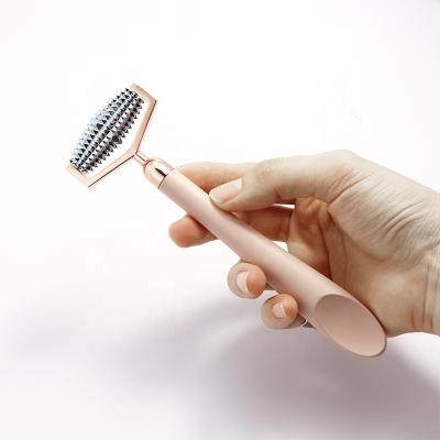 China Face Massager Facial Chinese Single Head Zinc Alloy Spiked Jade Roller With Tooth Plastic Handle for sale