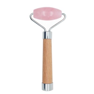 China Face Lift Massage Facial Single Head Anti Aging Therapy Rose Mounted Quartz Handle Jade Wood Roller for sale