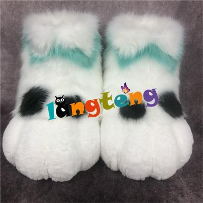 China INSTOCK Funny Slippers Hair Plush Fursuit Paws Slippers White Spliced ​​Adults Kids Toddlers Long Slippers Y04 for sale