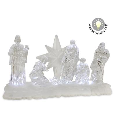 China Plastic Manufacturers Sell Transparent Statue Christmas Nativity Lights Well Placed Religious Figurine Exquisite Gift for sale