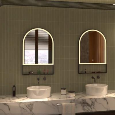 China New Style LED Lighted Arch Rheostat Mirror Vanity Makeup Matel View Bathroom LED Mirror for sale