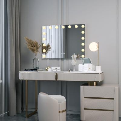 China Customized Design Illuminated Large Wall Bathroom Vanity Demister Rectangle Led Bathroom Hollywood Mirror for sale