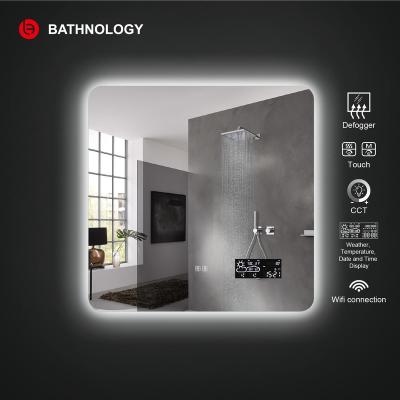 China Wall Hanging Magnifying Vertical Led Mirror Light Switch Light Bathroom Sensor Touch Smart Mirror With Wife for sale