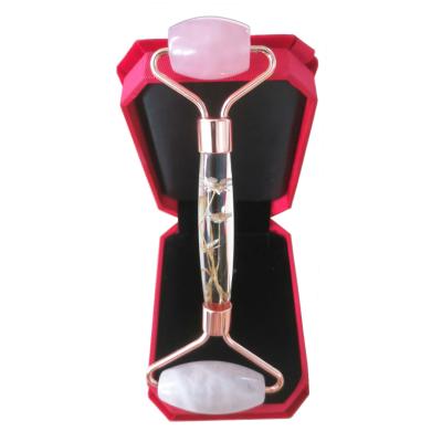 China Best Quality Hand Held Flower Handle Rose Quartz Roller Massager Jade Dry Rollers for Face for sale