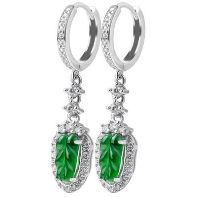 China CLASSIC Silver S925 Jadeite Leaf Earrings Good Luck Jewelry Women Fashion Earring for sale