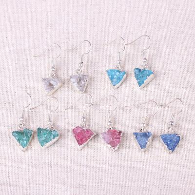 China Other Drop Natural Stone Agate Crystal Bud Cluster Triangle Creative Earring Hook Dangle Earrings For Ears Suitable For Girls for sale