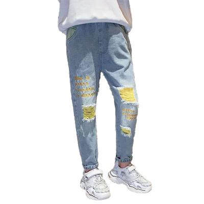 China Breathable Kids Girls Boys Hole Jeans Ripped Big Hole Kids Pants Fashions Children Broken Jeans For Girls for sale