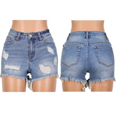 China 2021 Hot Summer Sexy High Waisted Women's Sexy Ripped High Waisted Stretch Sale Tassel Beach Denim Jeans Breathable Shorts for sale