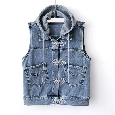 China Breathable Customized Button Knot Women Jean Plain Denim Vest Jacket Autumn Chinese Clothing For Women for sale