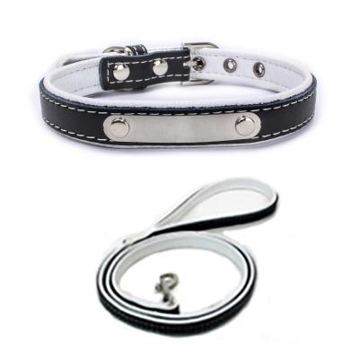 China 2022 JEWELED Multifunctional Engravable Stainless Steel Dog Collar Pet Collar Leash Set Double Soft Leather Small And Medium Dog Collars for sale