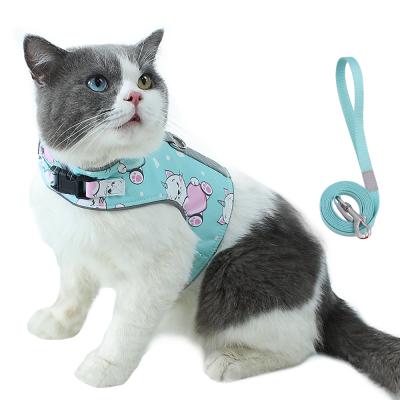 China 2022 New Product Reflective New Product Cat and Dog Ocean Harness Collar Leash Kits Polyester Canvas Pet Cat Pattern Chest Strap Custom Adjustable for sale