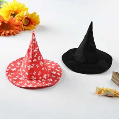 China Viable Black Witch Butterfly Spots Hat Halloween Costume Headwear Cat Dog Halloween Witch Hats for sale