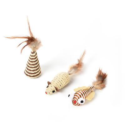 China 2021 viable wholesale hot selling cat toy mouse gift package cat toy of feather set interactive cat toy paw for sale