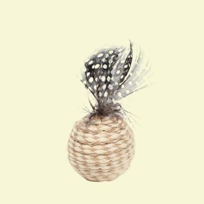 China Eco-friendly Sisal Sustainable Cat Toy Ball Interactive 360 ​​Degree Automatic Rotate Cat Toy Feather Cat Toy Set for sale